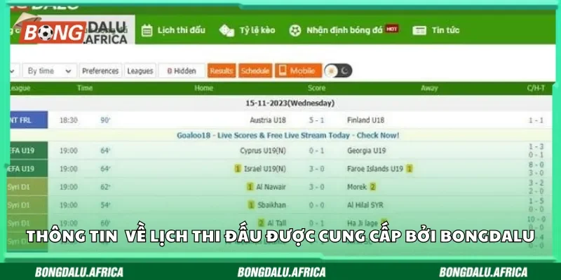 Thông tin chung về lịch thi đấu được cung cấp bởi Bongdalu
